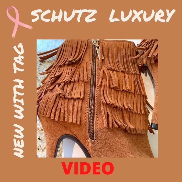 SCHUTZ Luxury Fringed Heels Booties - Picture 3 of 6